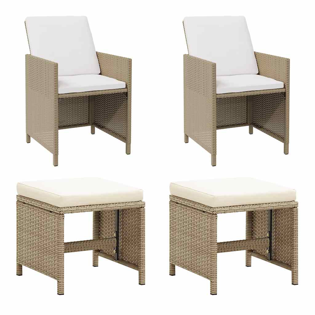 vidaXL sillas de jardín con taburetes 2 unidades ratán sintético beige