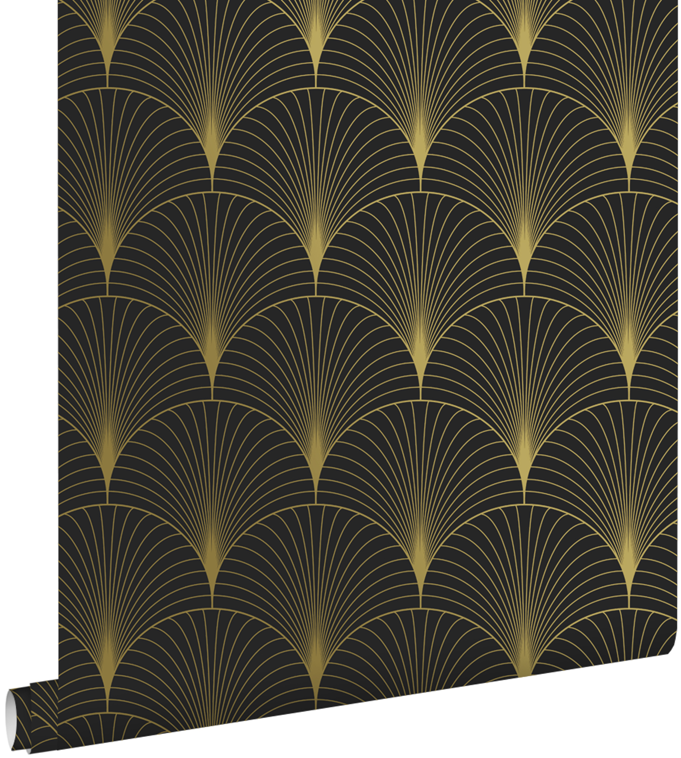 Estahome papel pintado arte deco negro y oro 53 cm x 10.05 m