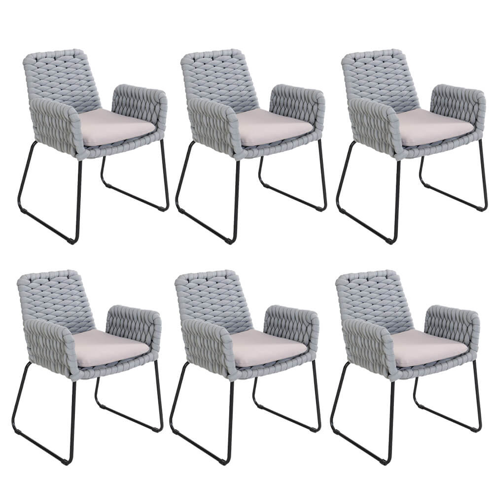 Silla de jardín con reposabrazos de mimbre balero gris claro - lote de 6