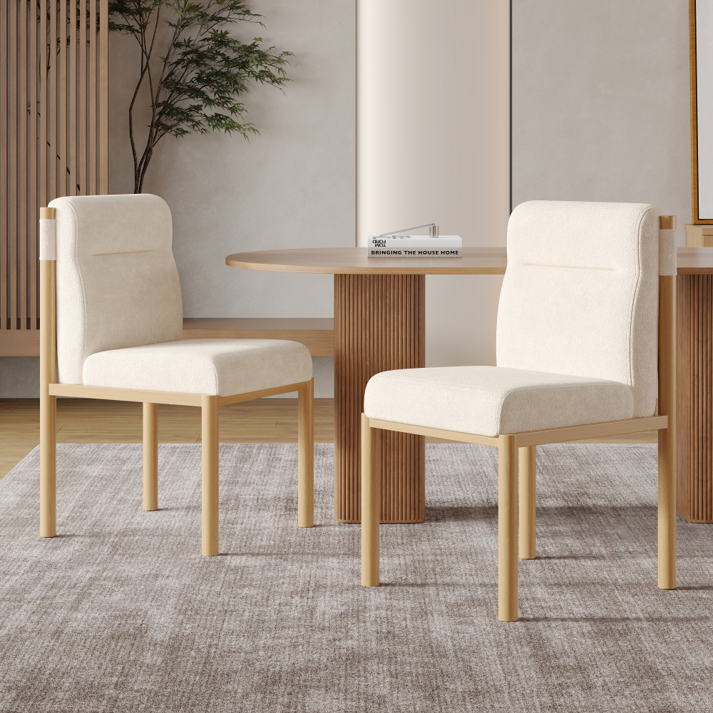 Silla de comedor sherpa beige efecto roble set de 2