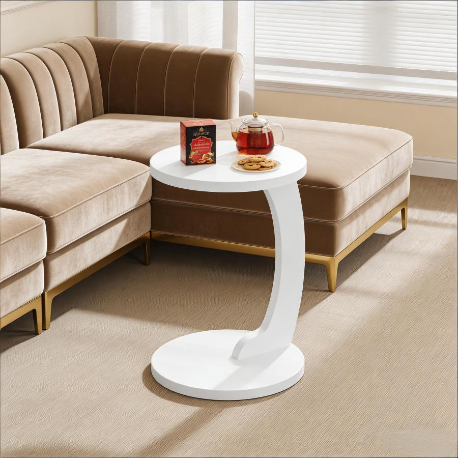 Mesa auxiliar redonda en forma de c para sofá y cama mdf blanco 55x38x38cm