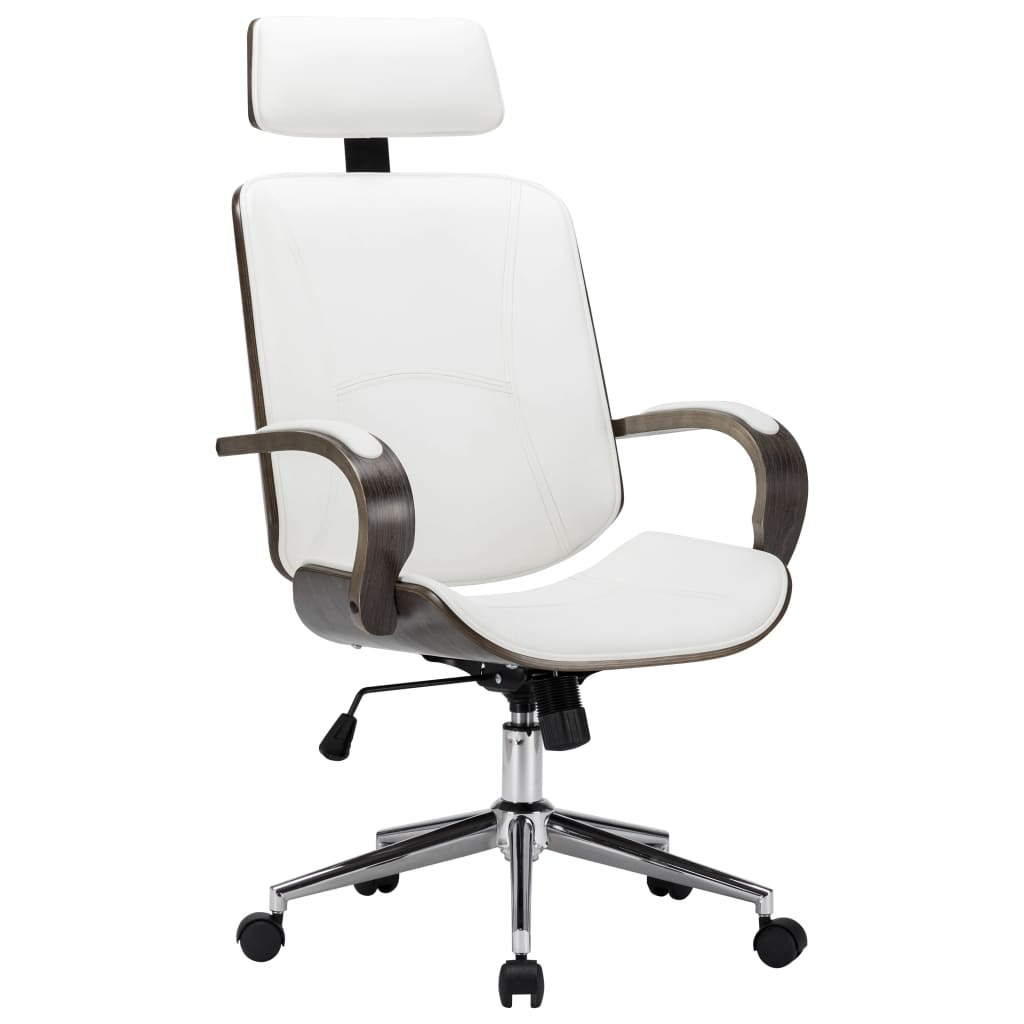 vidaXL silla oficina con reposacabezas cuero sintético madera blanco