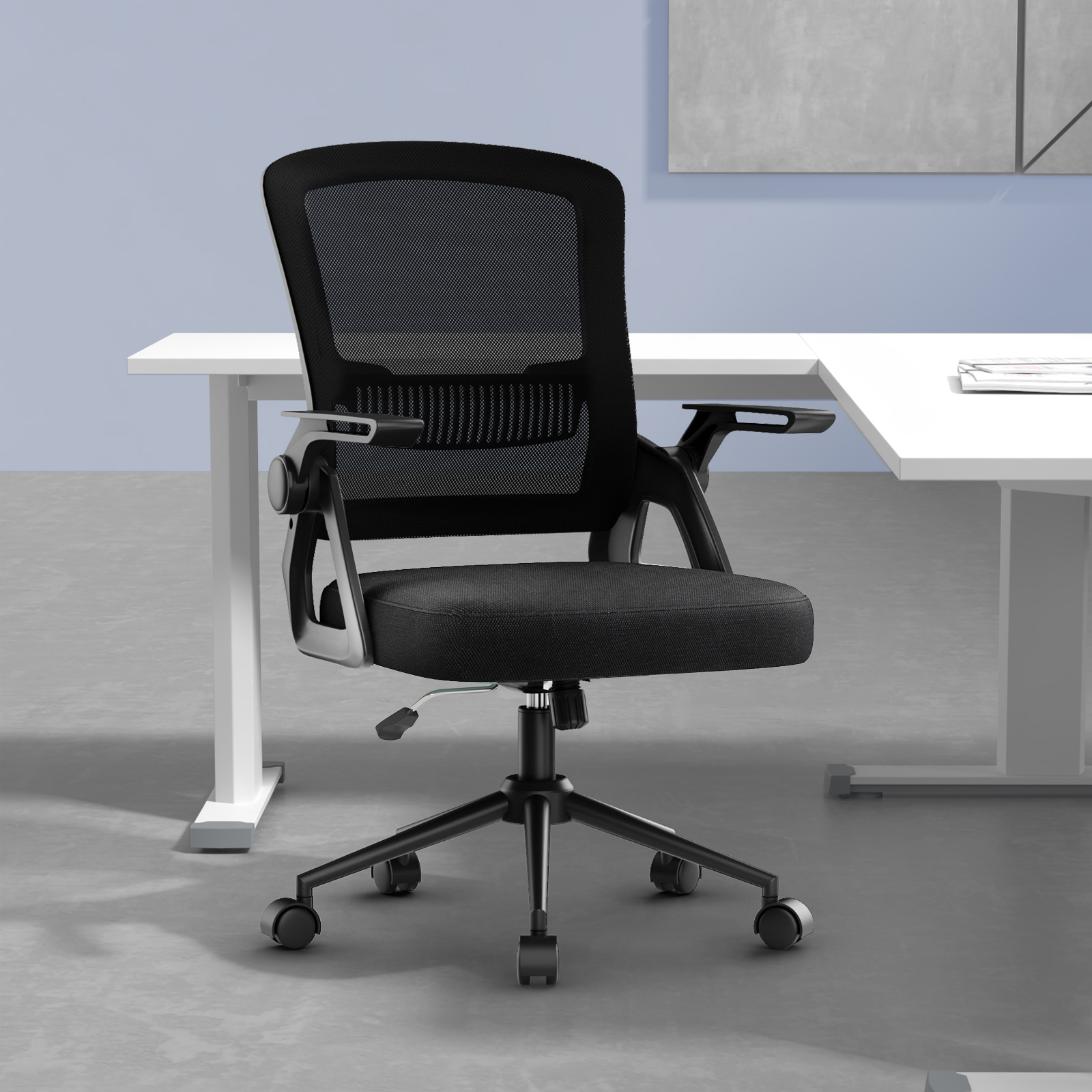 Silla de oficina con cojín de asiento acolchado, negro