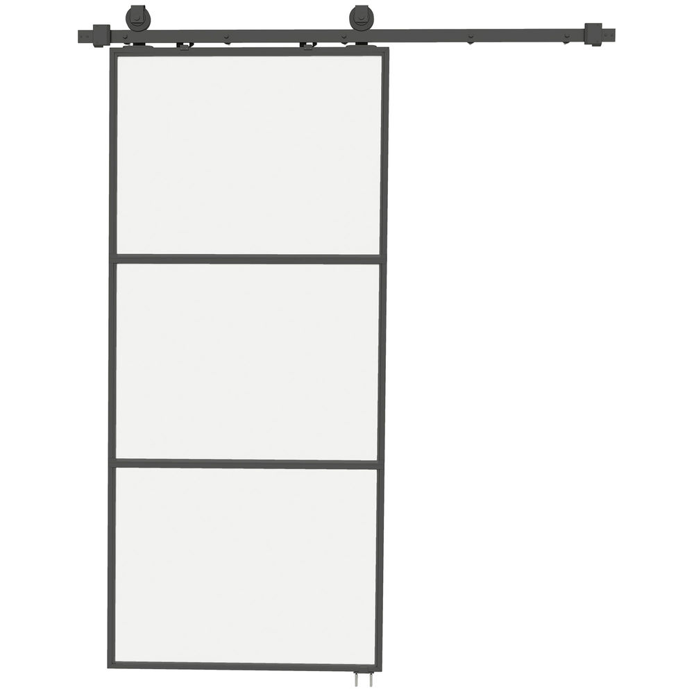 Puerta corredera 91.4x4x203.2 cm acero al carbono, vidrio templado Homcom