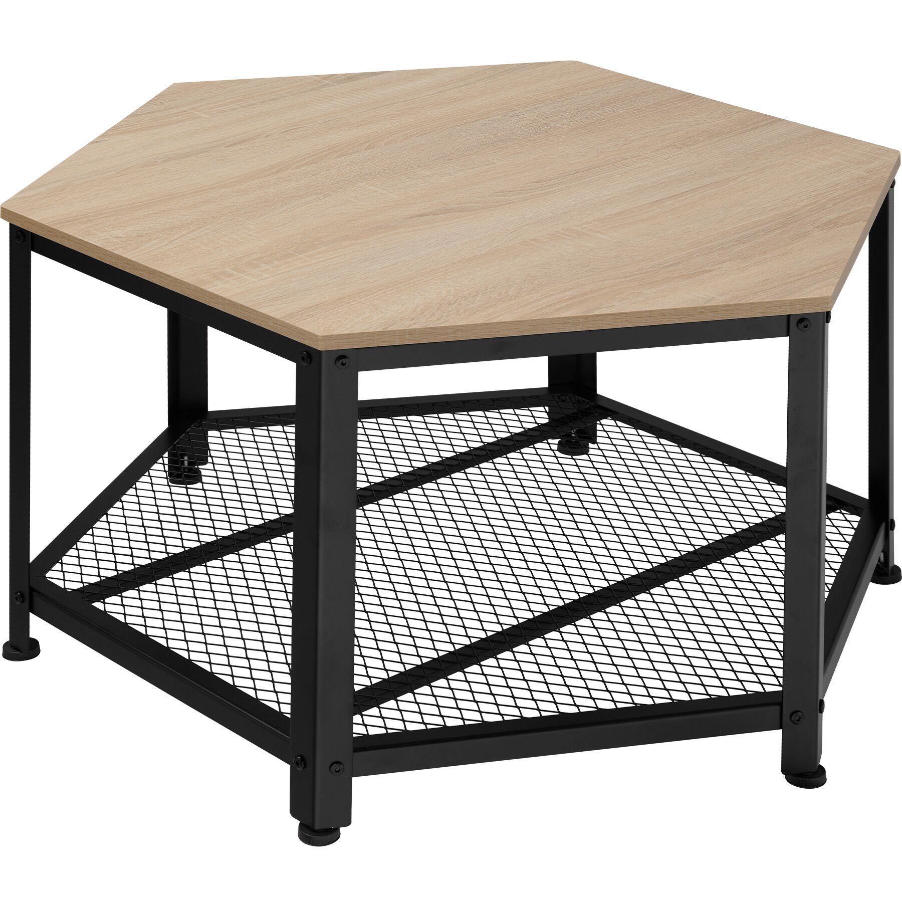 Mesa de centro hexagonal, 86,5 x 75 x 46,5 cm, madera clara