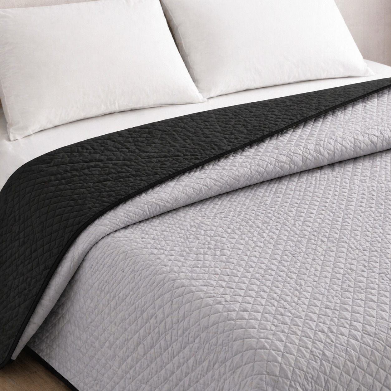 Colcha bicolor reversible gris/negro cama 90cm donegal collections