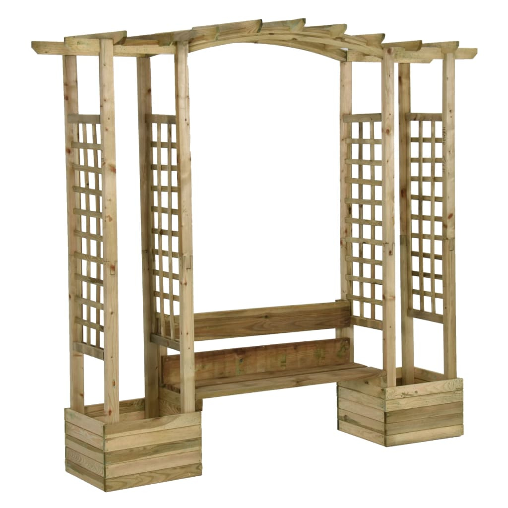 vidaXL pérgola de jardín con banco y jardineras madera pino impregnada