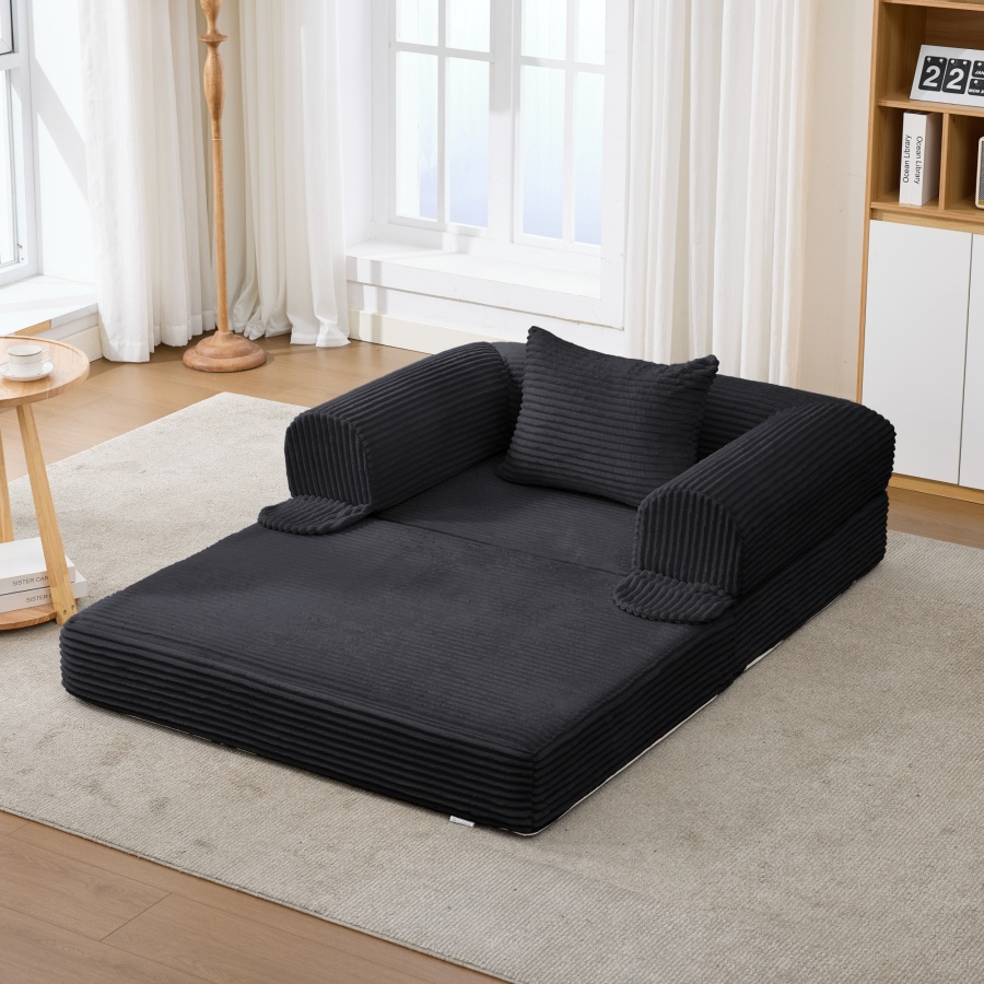 Sofá cama individual plegable terciopelo negro con cojín