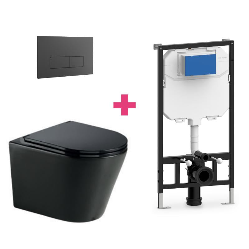 Pack inodoro turin negro mate con cisterna y pulsador negro rectangular