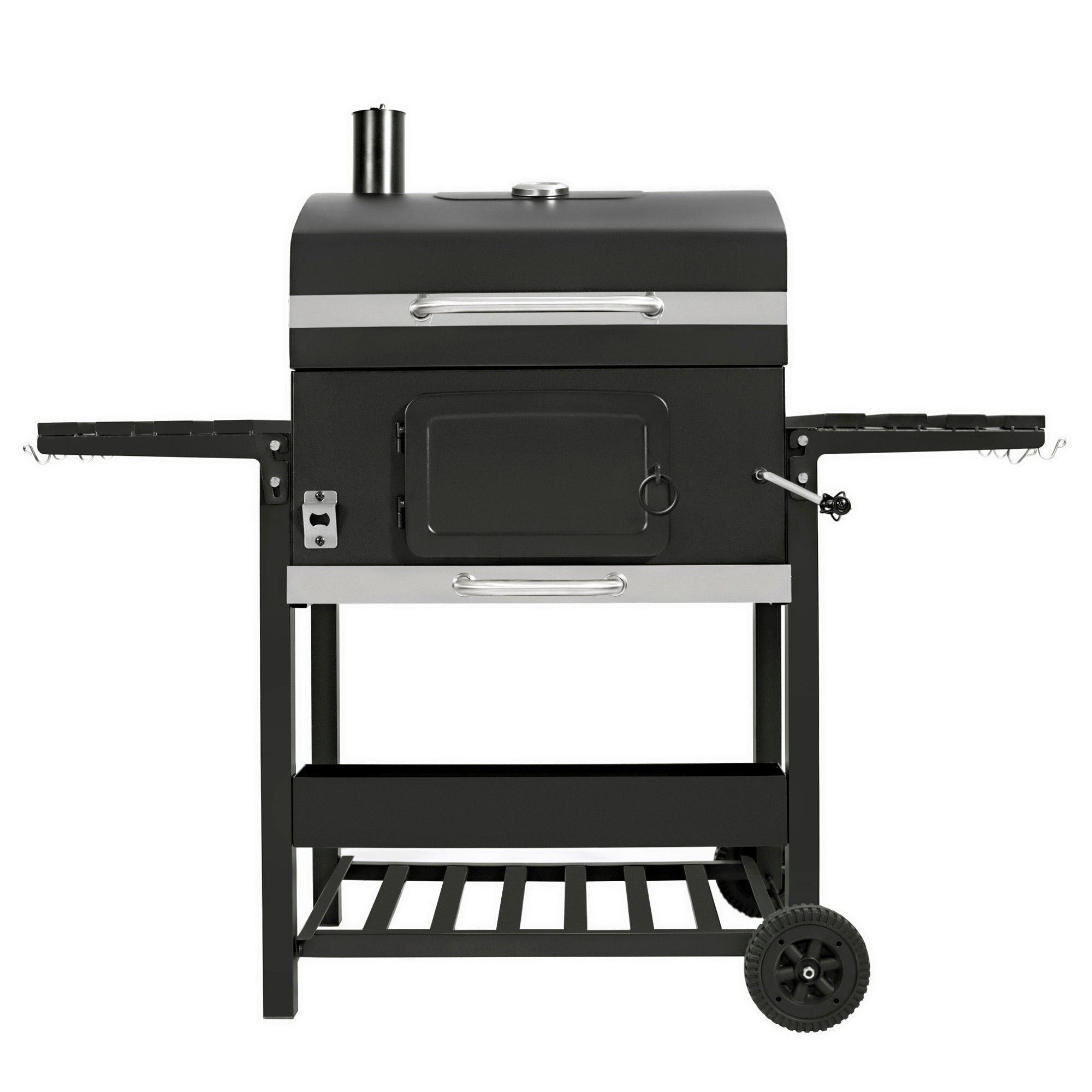 Barbacoa de carbón xl con ahumador, funda y madera para ahumar