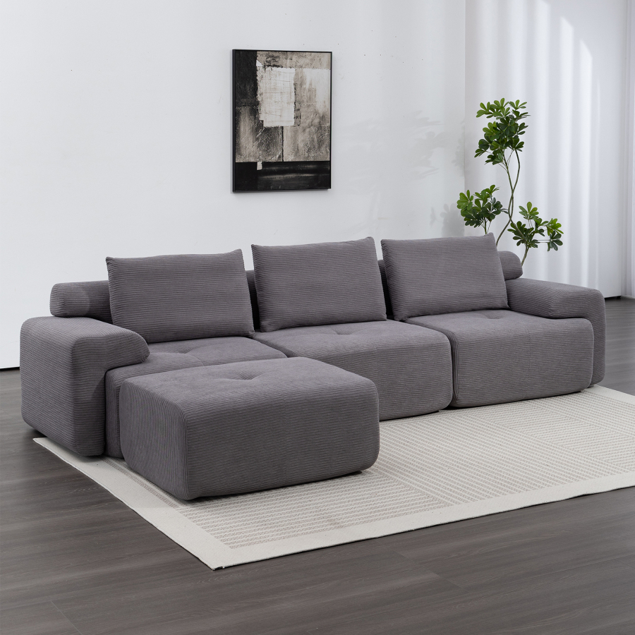 Sofá en l modular de tela gris oscuro 4 plazas con chaise longue