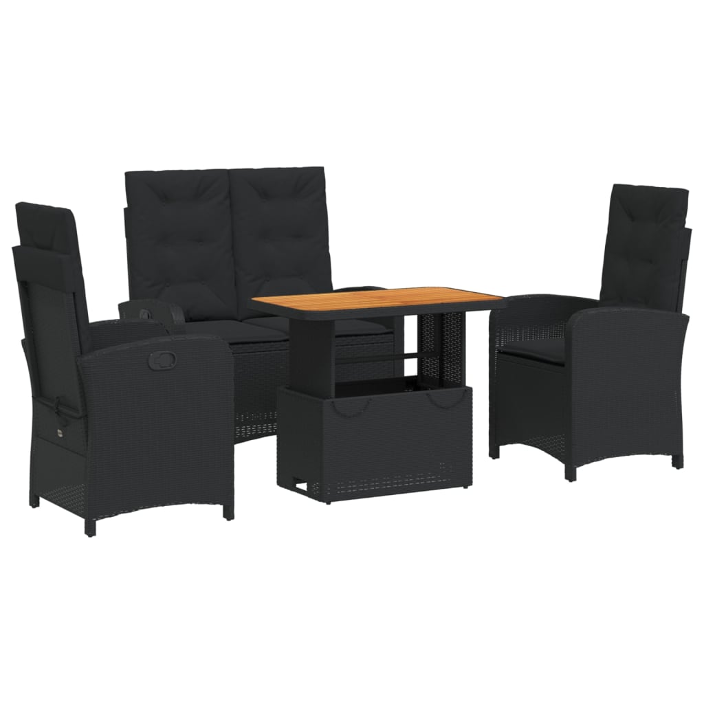 vidaXL juego comedor jardín 4 piezas con cojines ratán sintético negro