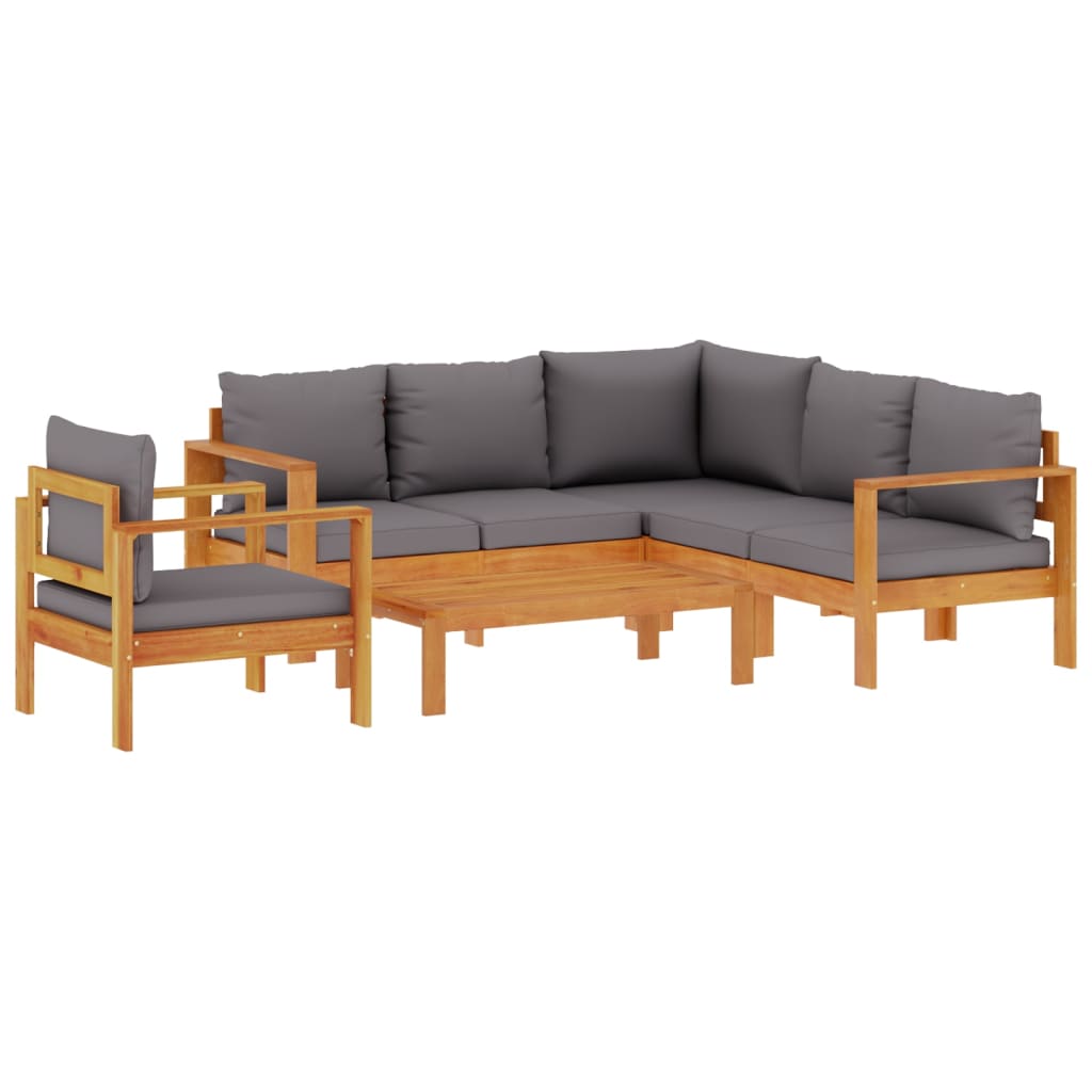 vidaXL set de sofás de jardín con cojines 5 pzas madera maciza acacia