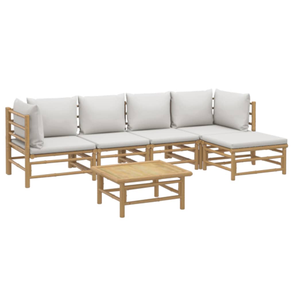 vidaXL set de muebles de jardín 6 piezas bambú con cojines gris claro