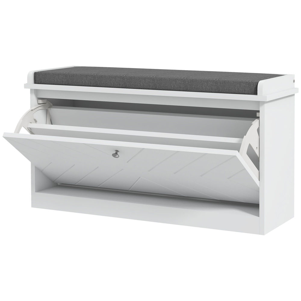 Banco zapatero 80x26x48 cm mdf, poliéster color blanco Homcom