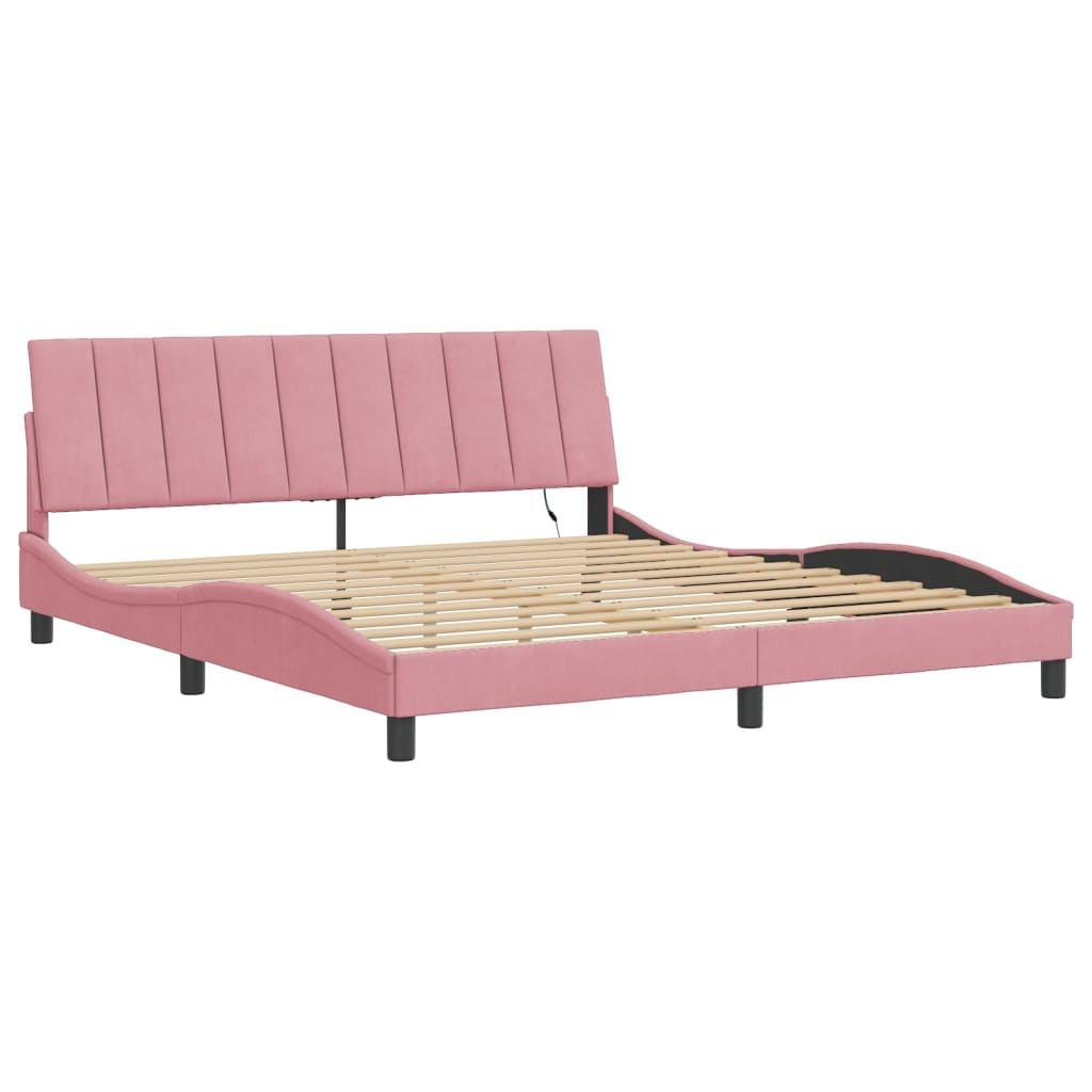 vidaXL estructura de cama con LED sin colchón hanko terciopelo rosa 180x200