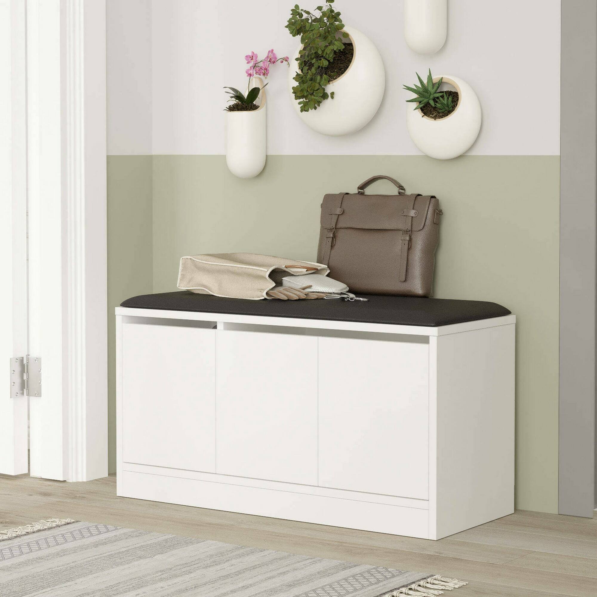 Zapatero corniola, 2 estantes, madera blanca 90x36x46h cm