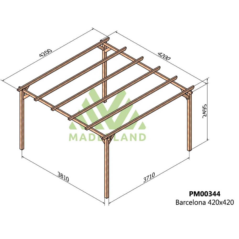 Pérgola de madera maciza - barcelona 420x420cm (maderland)