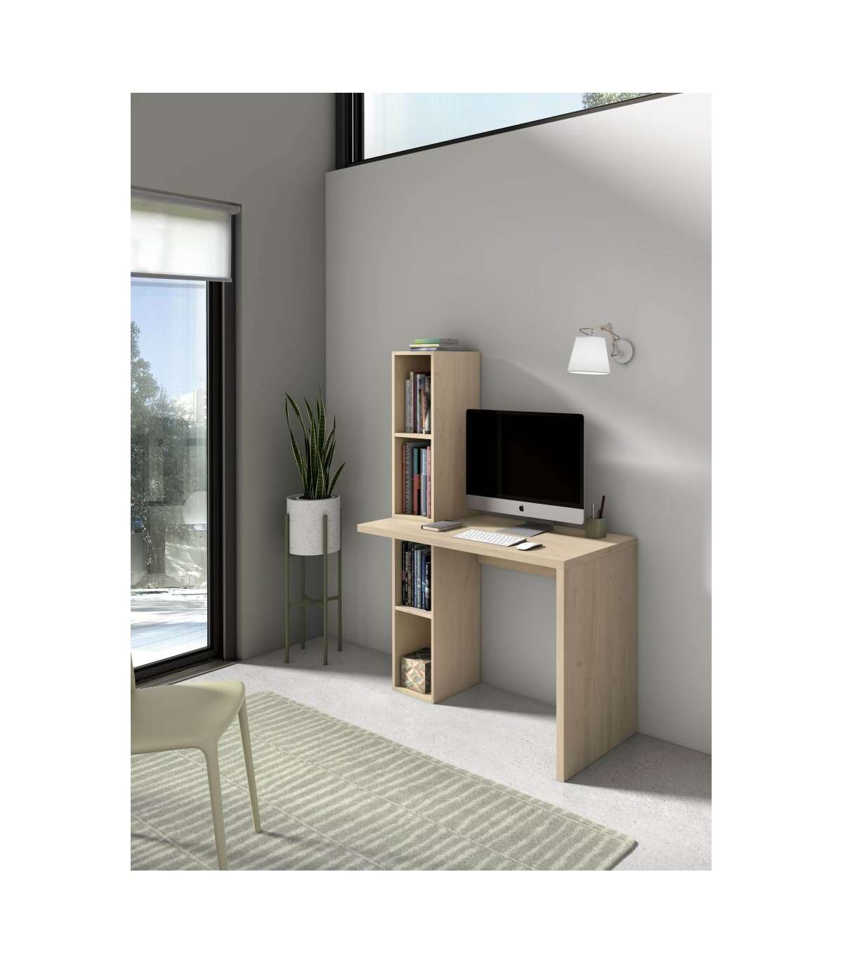 Mesa de estudio con estantería lateral funcional y moderna