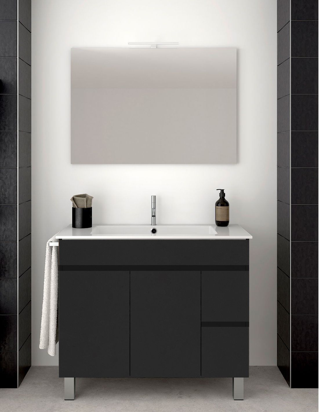 Mueble de baño isquia con lavabo y espejo 90x45cm grafito
