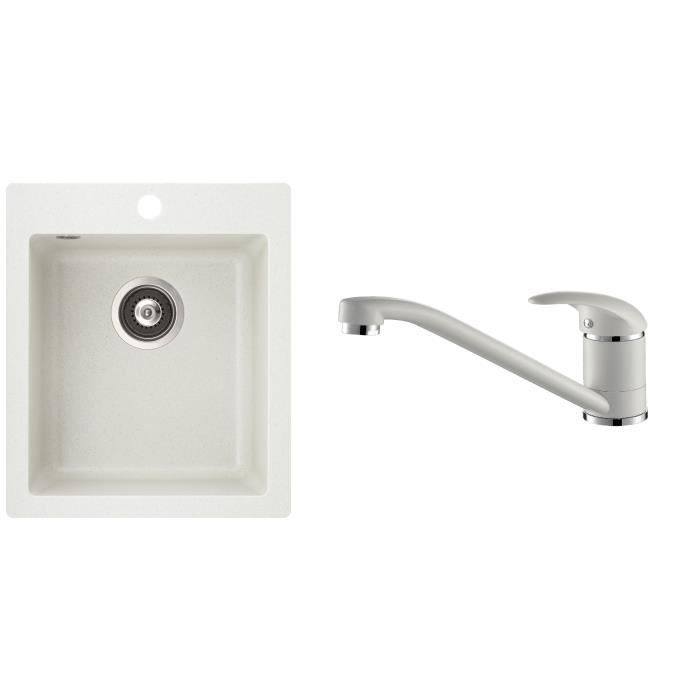 Fregadero - cuadrado con grifo derecho blanco - 425 x 500 mm