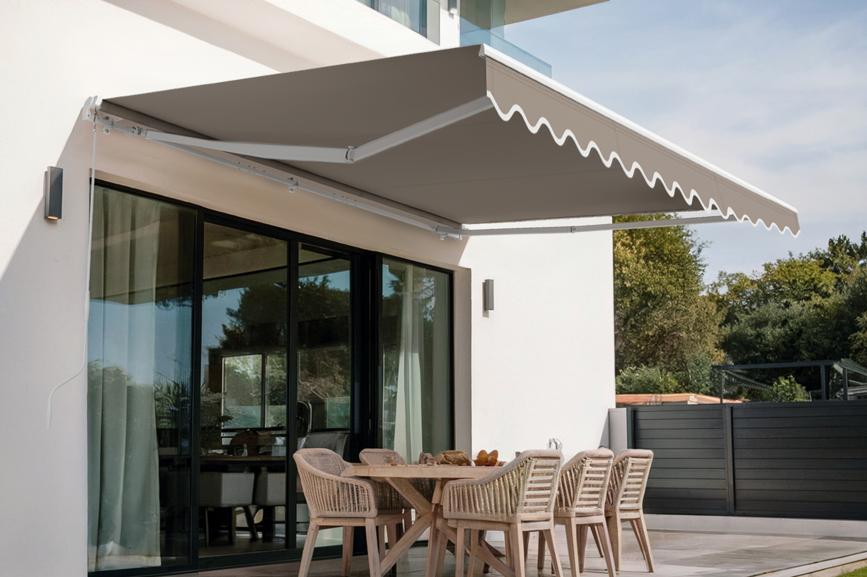 Toldo monobloque blanco vecchio de 3 m x 2,5 m, lona color topo