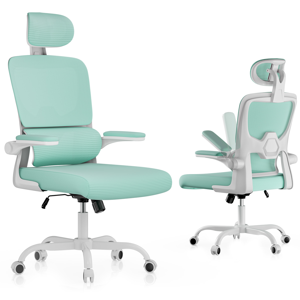 Silla de oficina ergonómica de escritorio con reposacabezas, verde