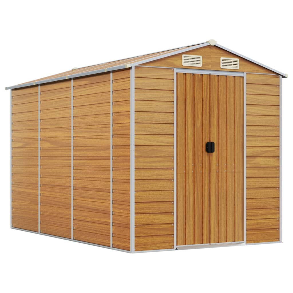 vidaXL caseta de jardín marrón claro 191x300x198 cm acero galvanizado