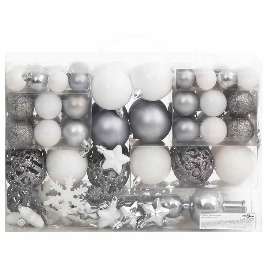 vidaXL juego de bolas de navidad 111 pzas poliestireno blanco y gris