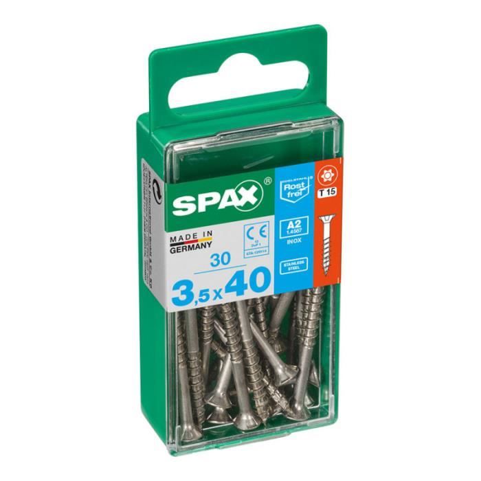 Caja 30 unid. Tornillo madera spax cabeza plana inox a2 3,5x40mm