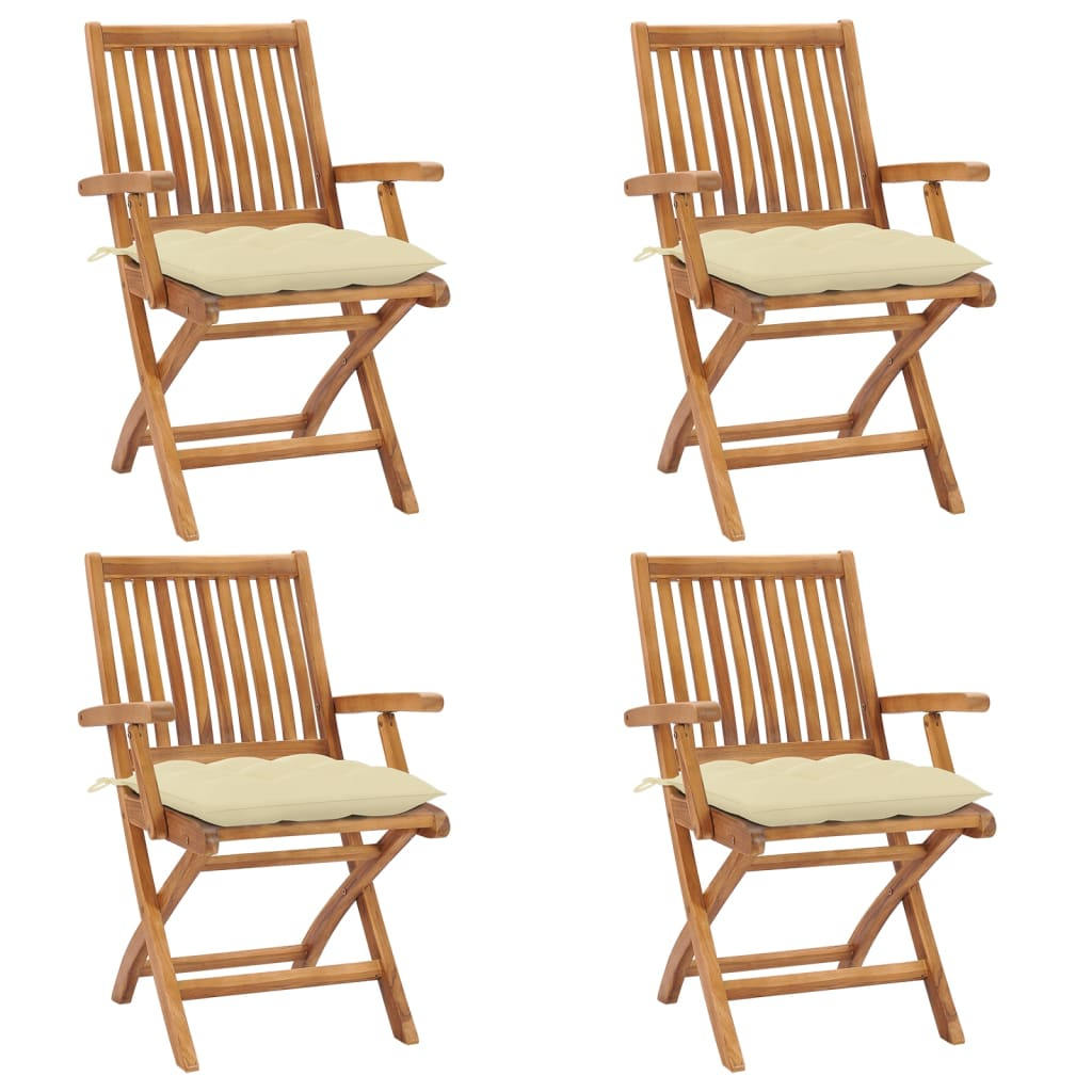vidaXL sillas de jardín plegables 4 uds madera maciza teca con cojines