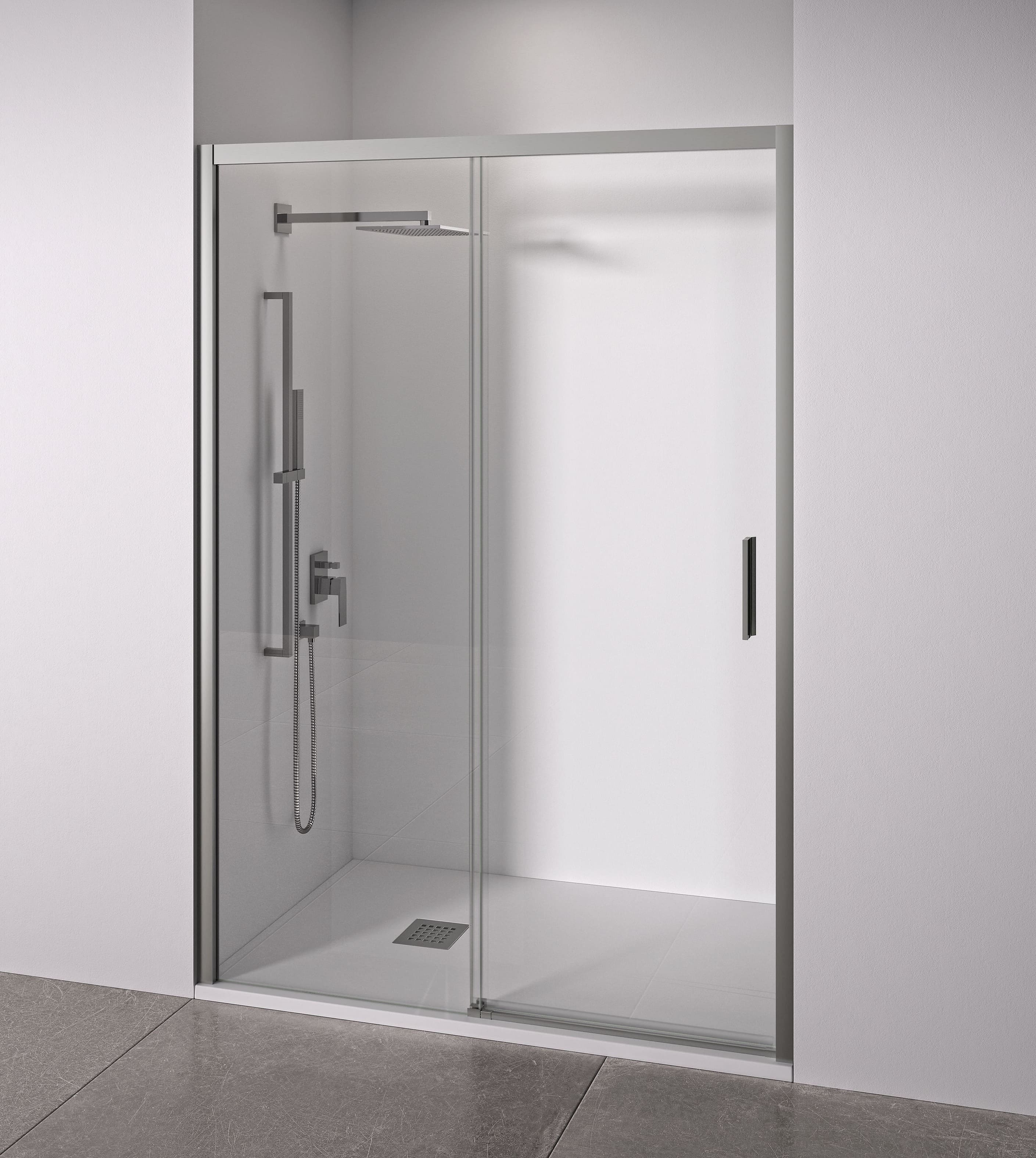 Mampara de ducha frontal plata 150-155 cm acceso derecha bellobath