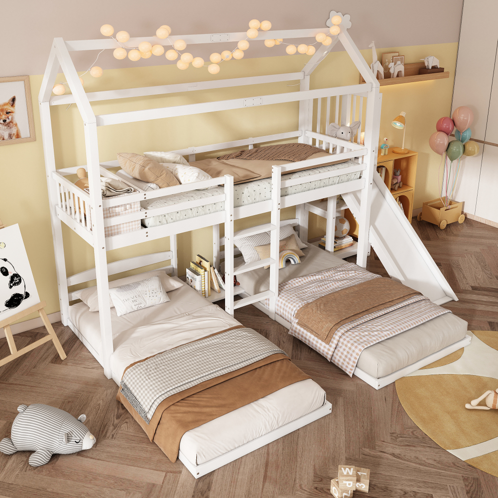 Litera 90x200cm con tobogán y almacenaje madera y mdf – blanco