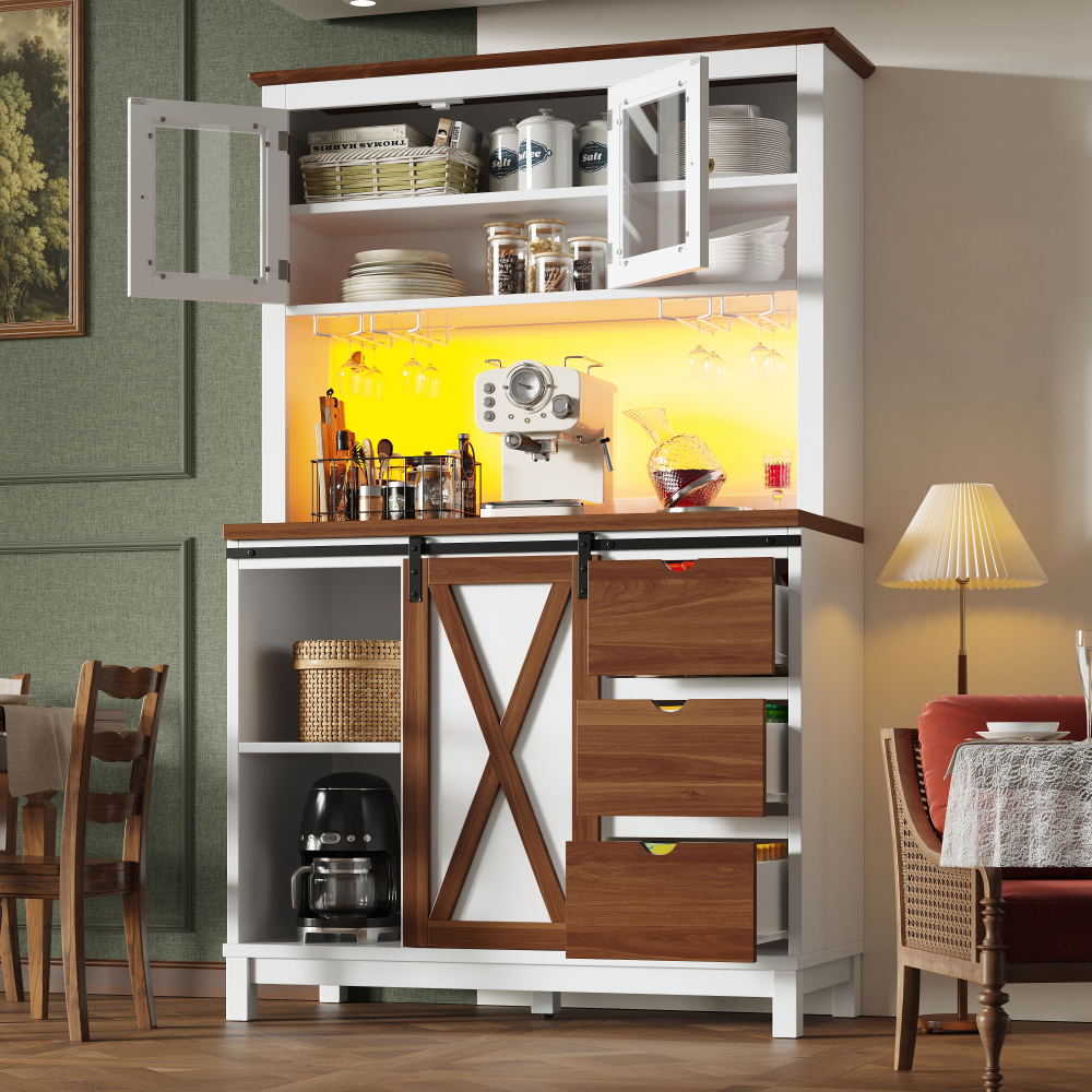 Armario alto de cocina con LED y puerta corredera blanco 180x104x40cm