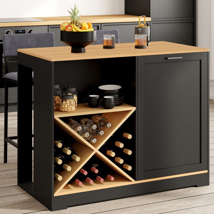 Mesa alta tipo isla vito - negro madera - 113 cm