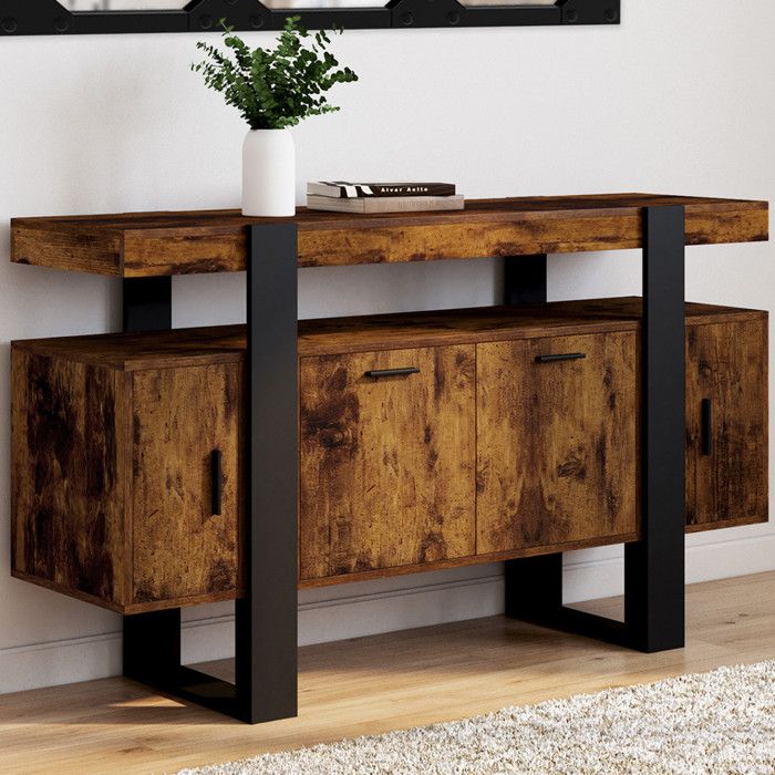 Aparador industrial de madera negra 4 puertas 140 cm