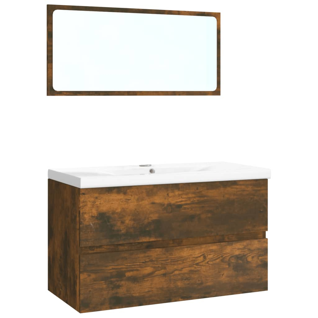 vidaXL set de muebles de baño madera contrachapada color roble ahumado