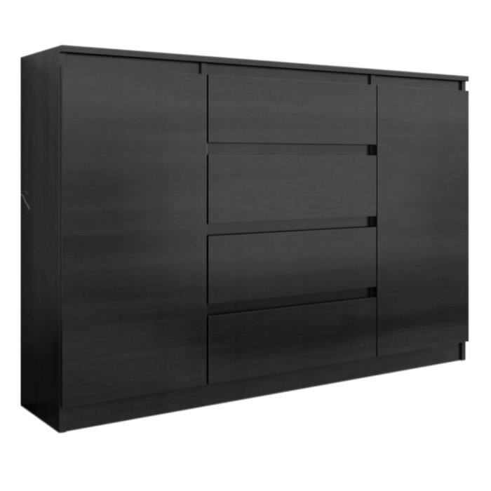 Cómoda 2 puertas 4 cajones - negro mate - 140 cm