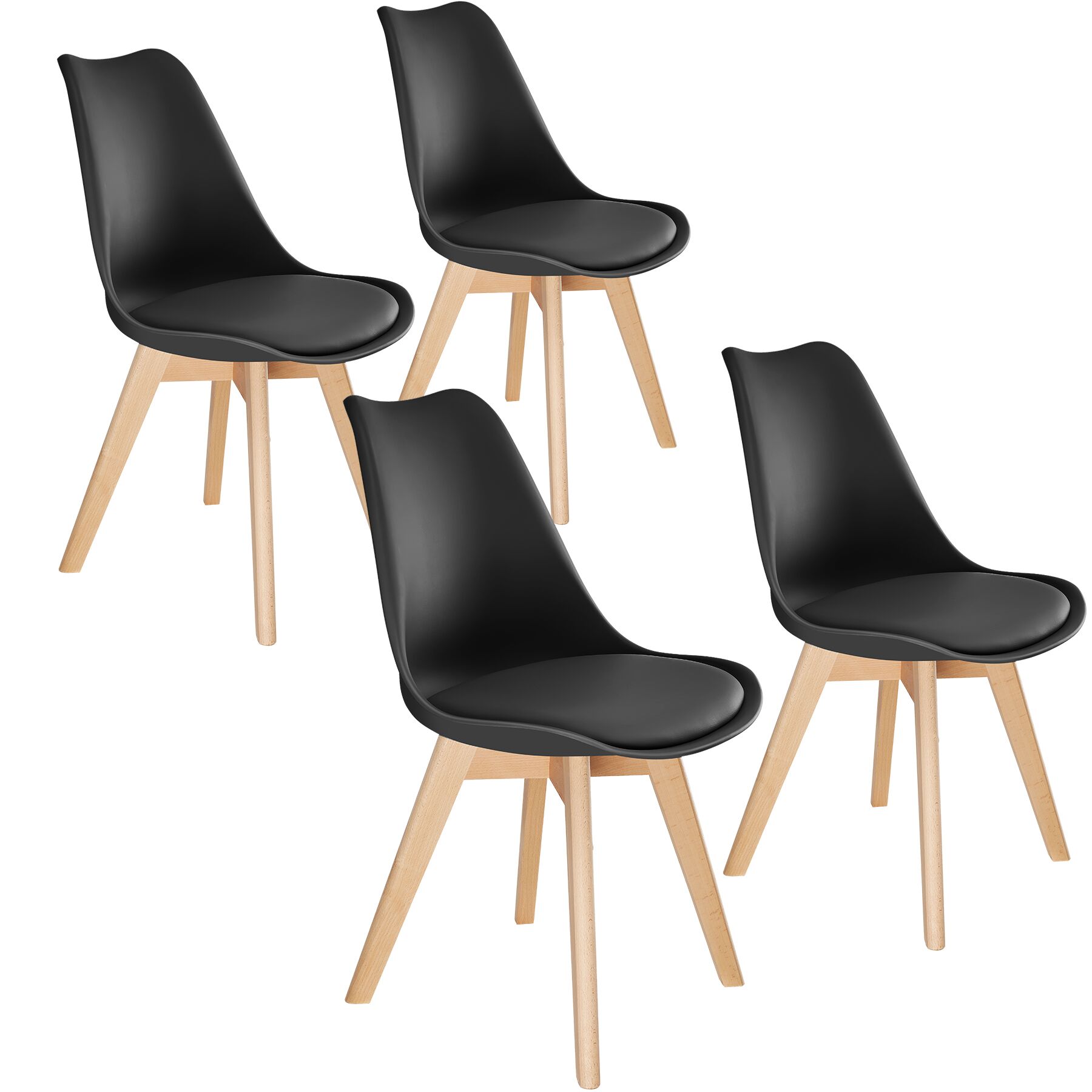 4 sillas de comedor, asiento acolchado, ergonómicas y estables, negro