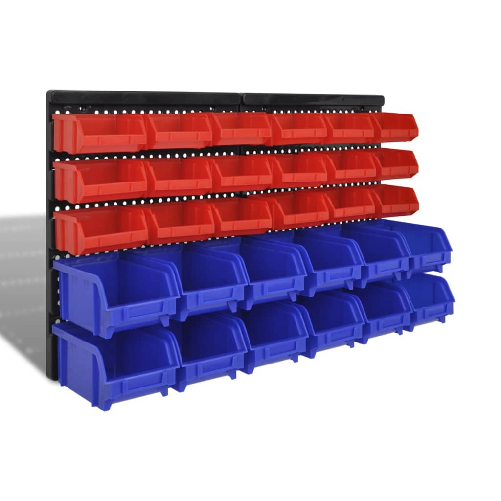 vidaXL cajas de almacenaje de garaje de pared 30 pzas azul y rojo