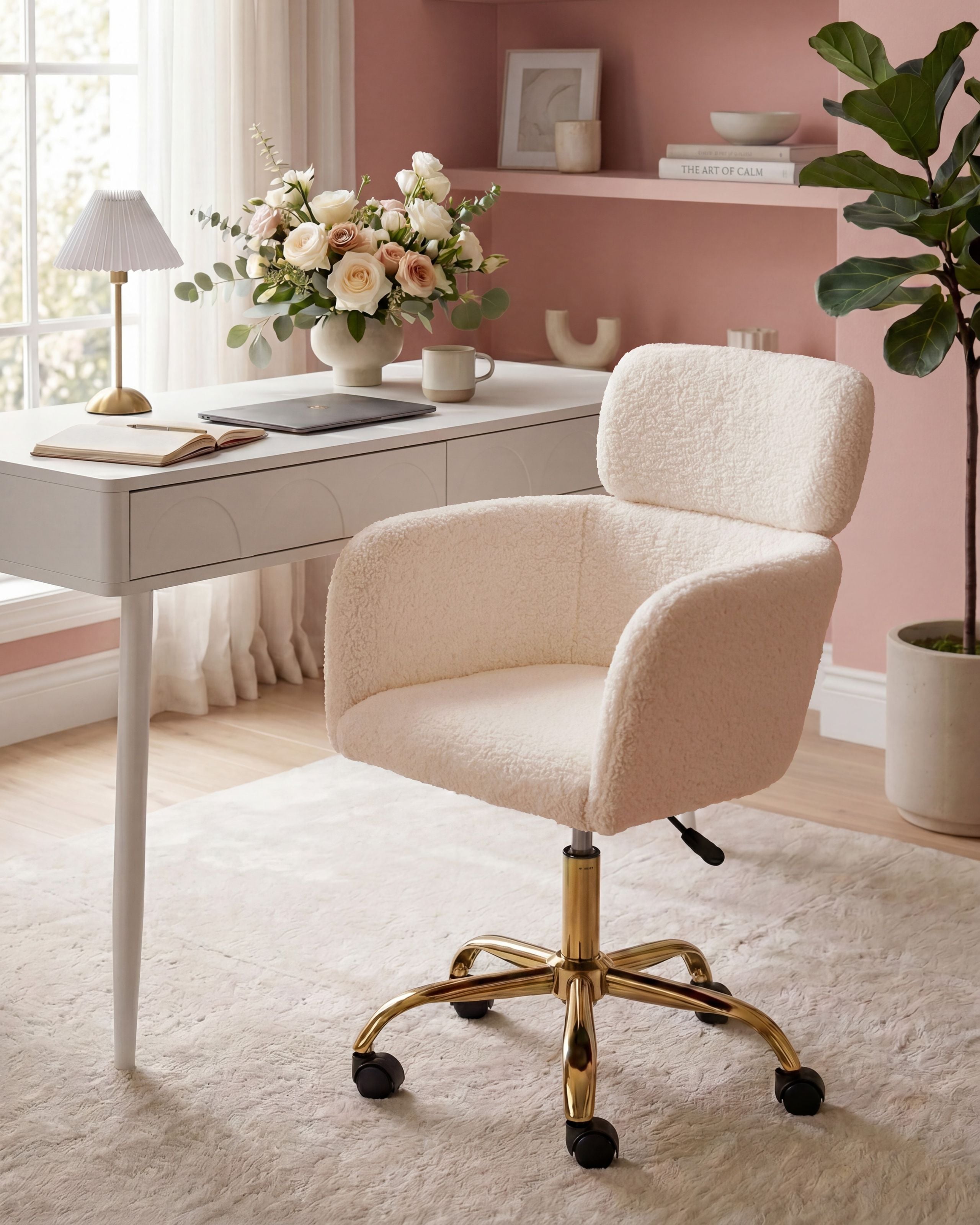 Silla de escritorio alena bouclé beige claro
