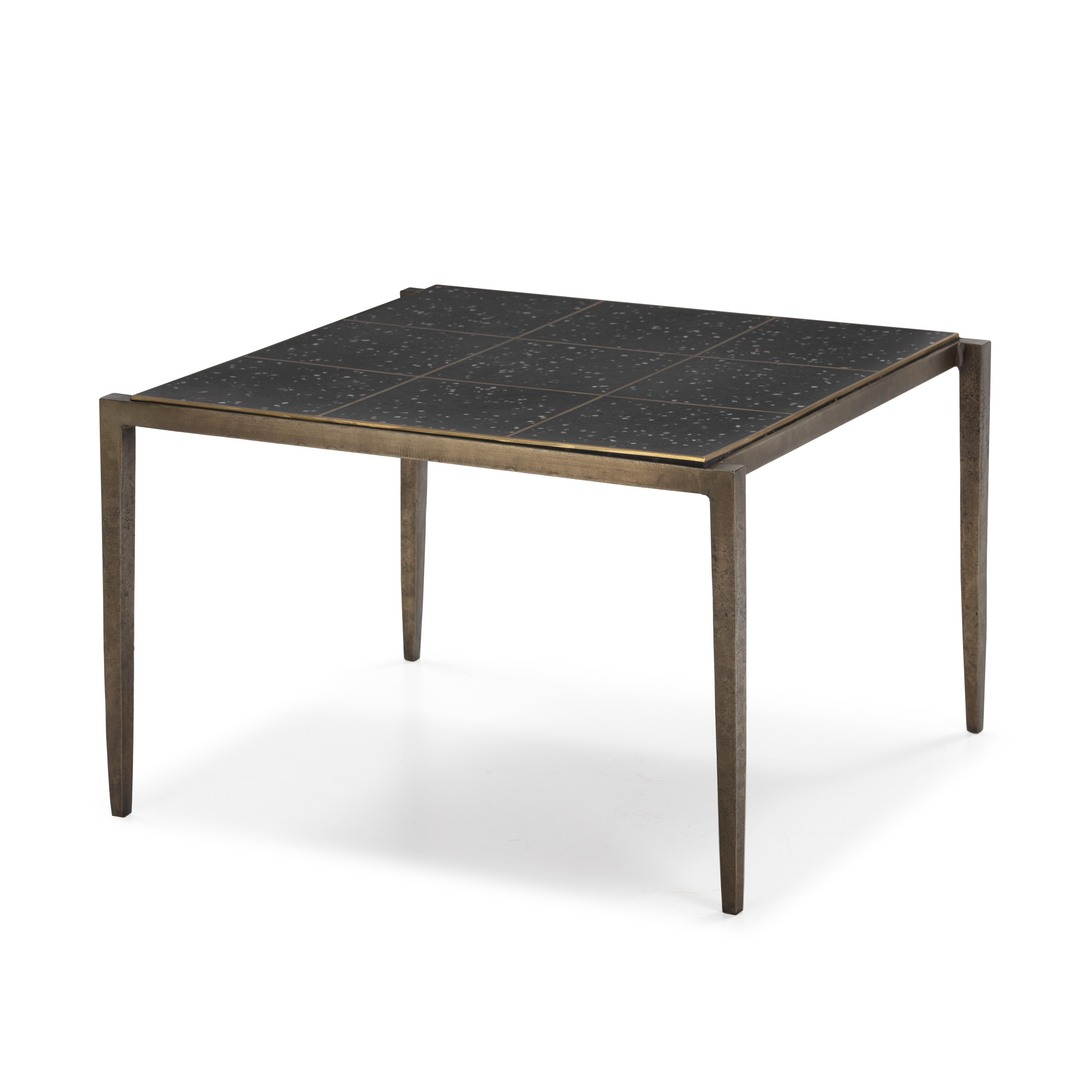 Mesa de centro 65x59x41 hierro dorado antic, terrazo epoxi negro con metal