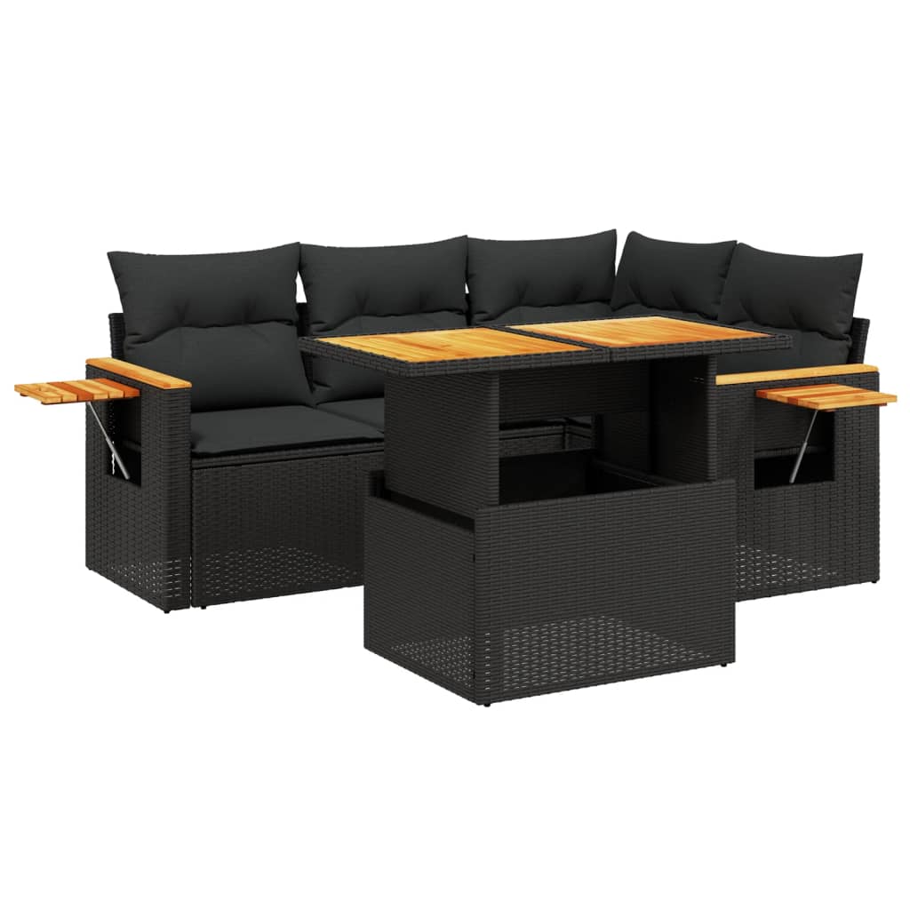 vidaXL set de muebles de jardín 5 pzas y cojines ratán sintético negro