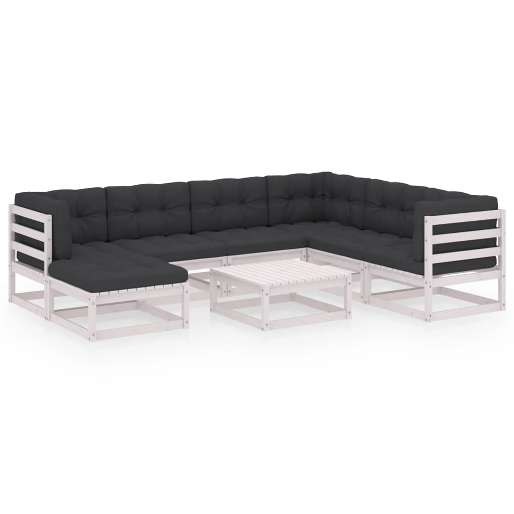 vidaXL muebles de jardín 8 pzas y cojines madera maciza pino