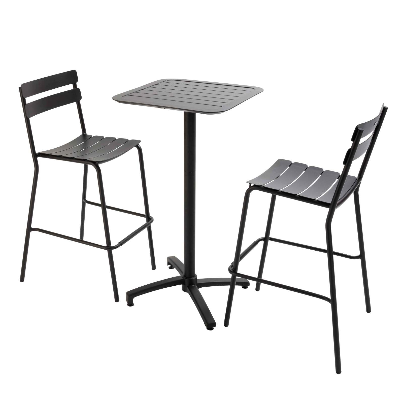 Conjunto de mesa alta reclinable y 2 sillas altas en aluminio negro