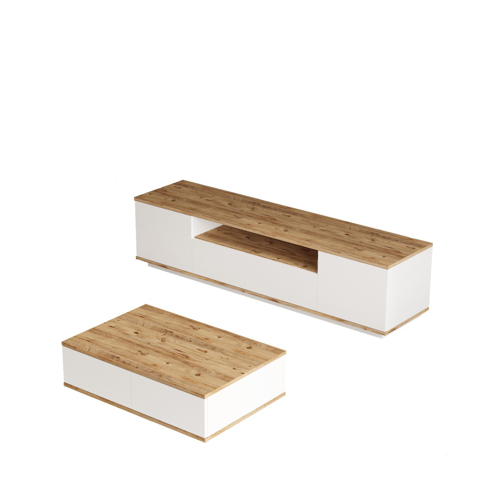 Conjunto de muebles de salón de madera "fr17" - 180 x 44 x 44 cm - blanco