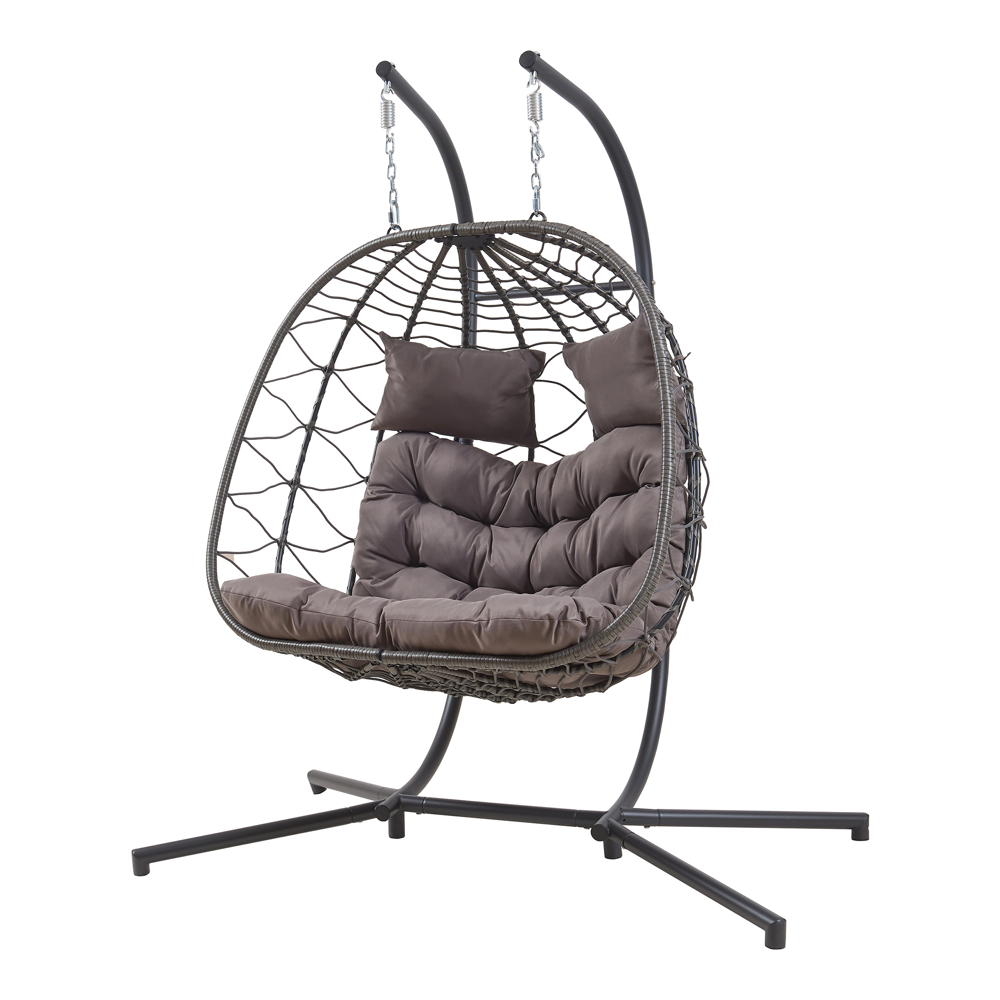 Silla coLGante skense 2 plazas con soporte y cojín 198x156x98cm - gris