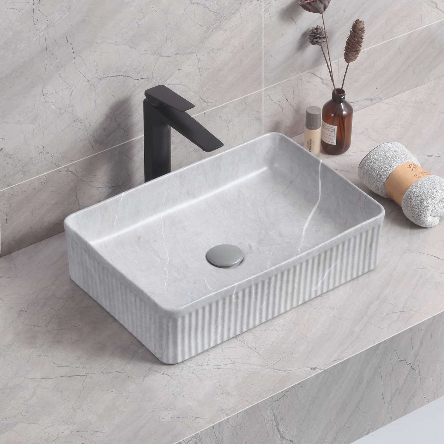 Lavabo de sobreponer corinto rt5034 cerámica 50x13x34 cm gris pietra
