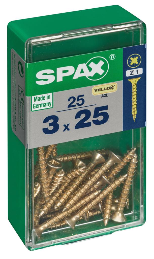 Caja 25 unid. Tornillo madera spax cabeza plana yellox 3,0x25mm