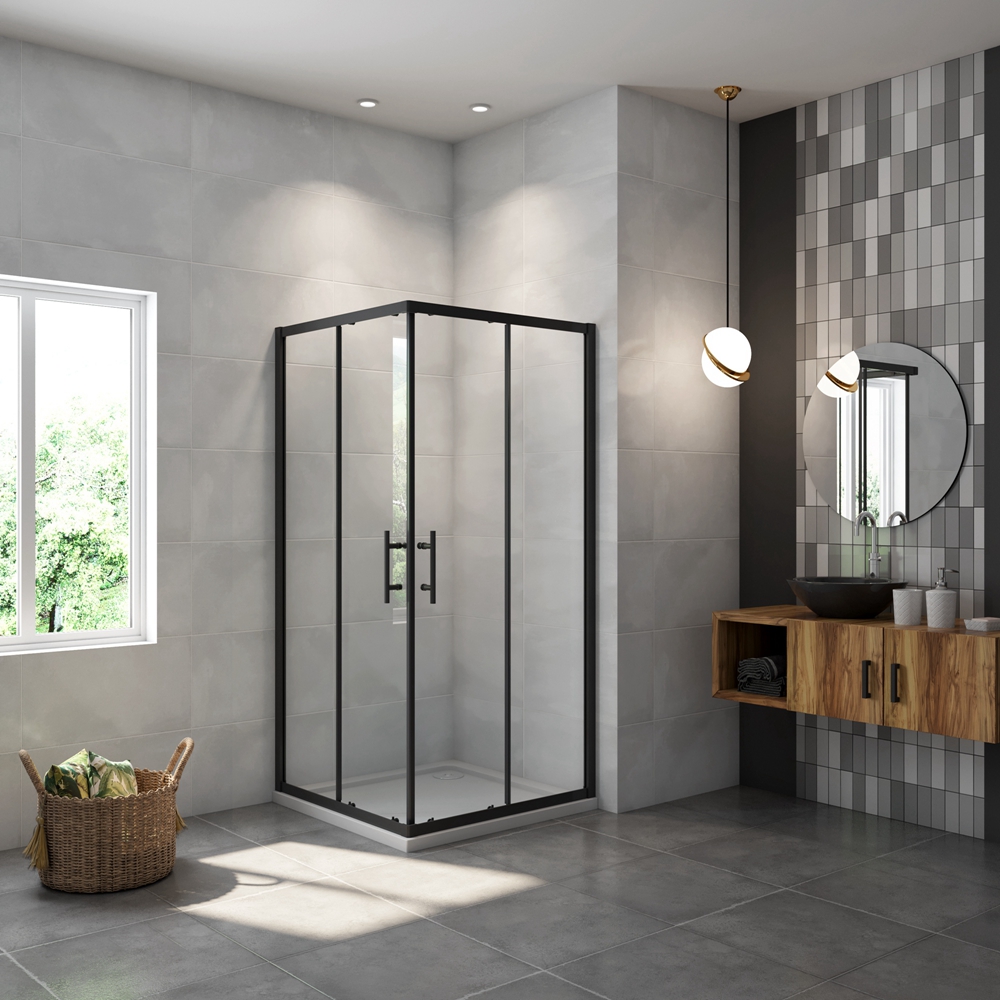 Mampara de ducha rectangular corredera,negro mate,900x700x1900mm